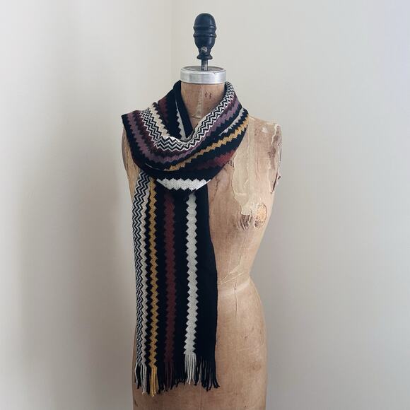 Missoni for Target Scarf Wool Blend Chevron Stripe Brown Black Fringe - Picture 1 of 10
